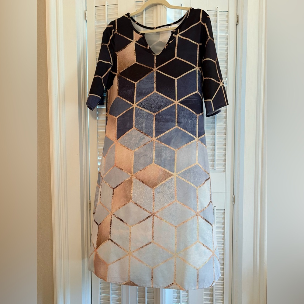 MISSLOOK Navy blue and Gold Geometric Dress